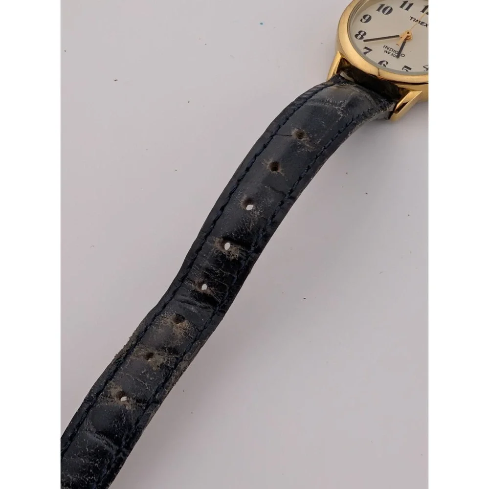 Timex Easy Reader Watch Women 25mm Gold Case Blue Leather Band- New Battery